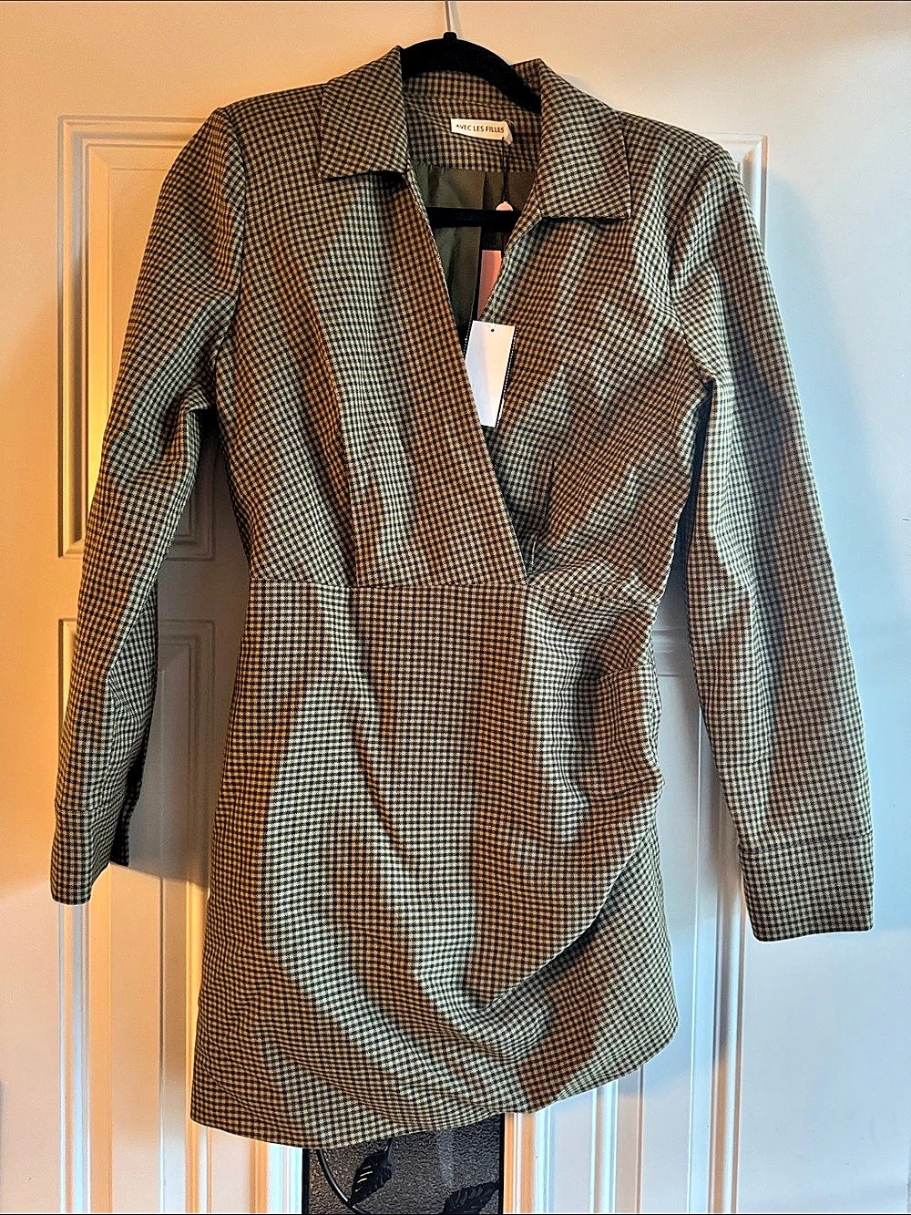 Avec Les Filles Houndstooth Wrap Trench Coat dress in Brown Size 4 NWT